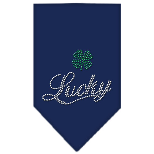 Lucky Script Rhinestone Bandana Navy Blue Small